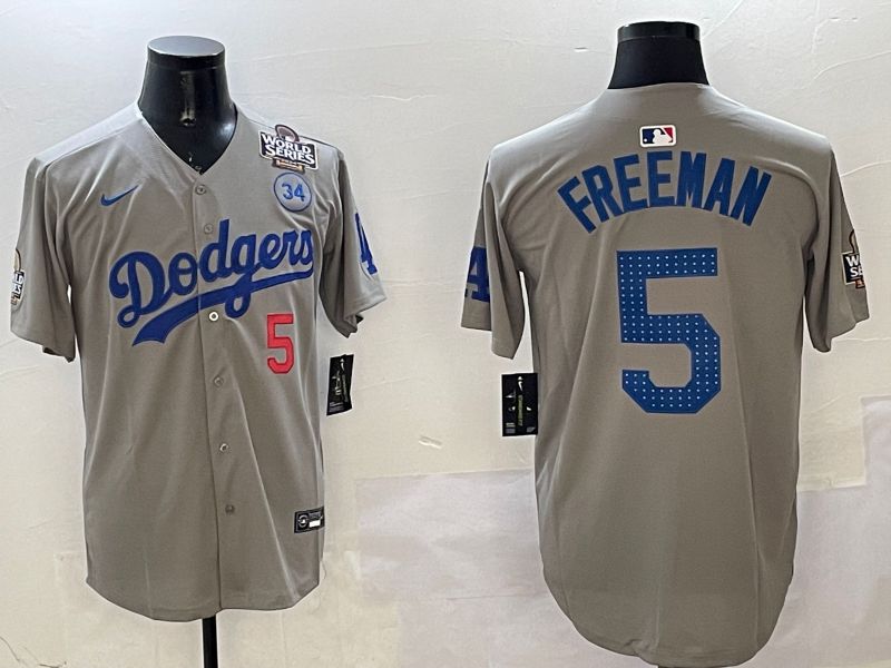 Men Los Angeles Dodgers #5 Freeman Grey Blue Fashion Game 2025 Nike MLB Jersey style 3262->los angeles dodgers->MLB Jersey